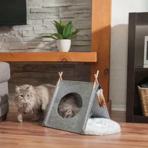 BeOneBreed, Felt Cat Tent w/ Cushion - Grey - Plush Cat Bed - Pet Home | The Perfect Pet Supplies Shopping Experience