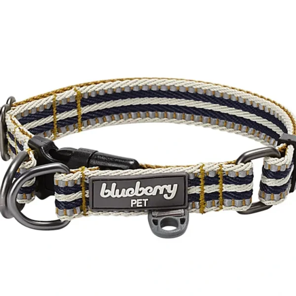 Blueberry Pet 3M Reflective Multi-Colored Stripe Dog Collar Olive and Blue-Gray - Pet Home | The Perfect Pet Supplies Shopping Experience