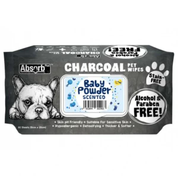 *CLEARANCE* Absorb Plus Charcoal Dog Wipes Baby Powder 80 sheets 20 x 15cm - Pet Home | The Perfect Pet Supplies Shopping Experience