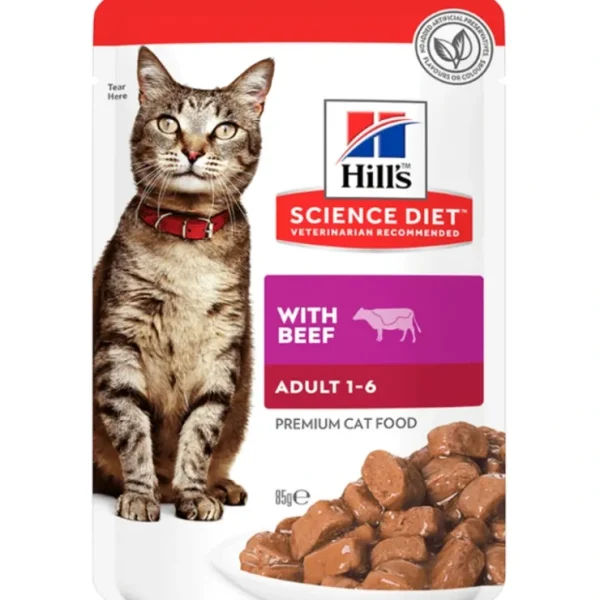 Store Hills Science Diet Adult Beef Cat Food 12x85g Pouches - Pet Home | The Perfect Pet Supplies Shopping Experience Cats
