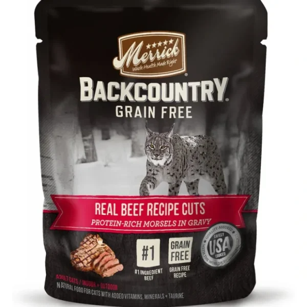 Store Merrick Backcountry Grain Free Real Beef Cuts Recipe Cat Food Pouch - Pet Home | The Perfect Pet Supplies Shopping Experience Cats