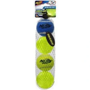 Best Sale Nerf 4 Ball Pack 6.25cm - 2 x Squeak Tennis Balls / 2 x TPR Lightning LED Balls - Pet Home | The Perfect Pet Supplies Shopping Experience Pet Toys