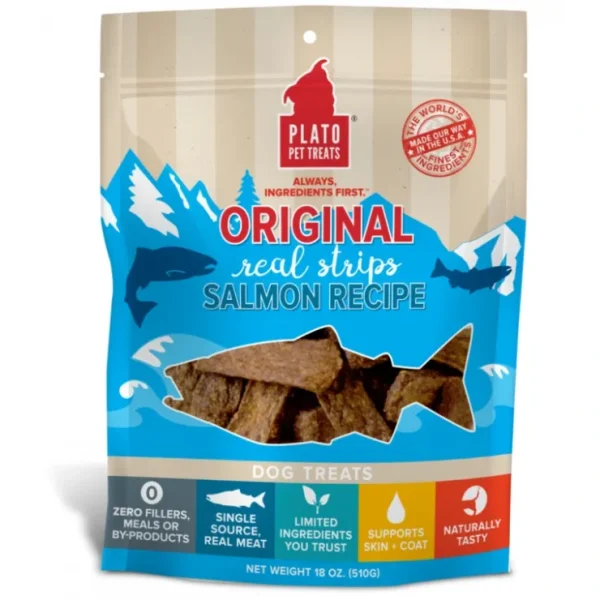Plato All Natural Salmon Strips Dog Treats - Pet Home | The Perfect Pet Supplies Shopping Experience