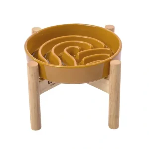 [Wave] Slow Feeder Dog Bowls - M / Orange / Wood Stand - Pet Home | The Perfect Pet Supplies Shopping Experience