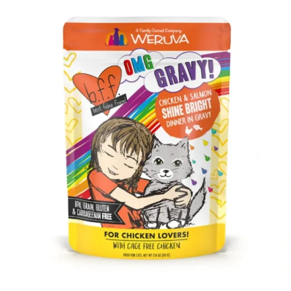 Weruva BFF OMG Gravy Chicken &Salmon Shine Bright Dinner in Gravy Cat Wet Food (2.8 Oz Pouch) - Pet Home | The Perfect Pet Supplies Shopping Experience